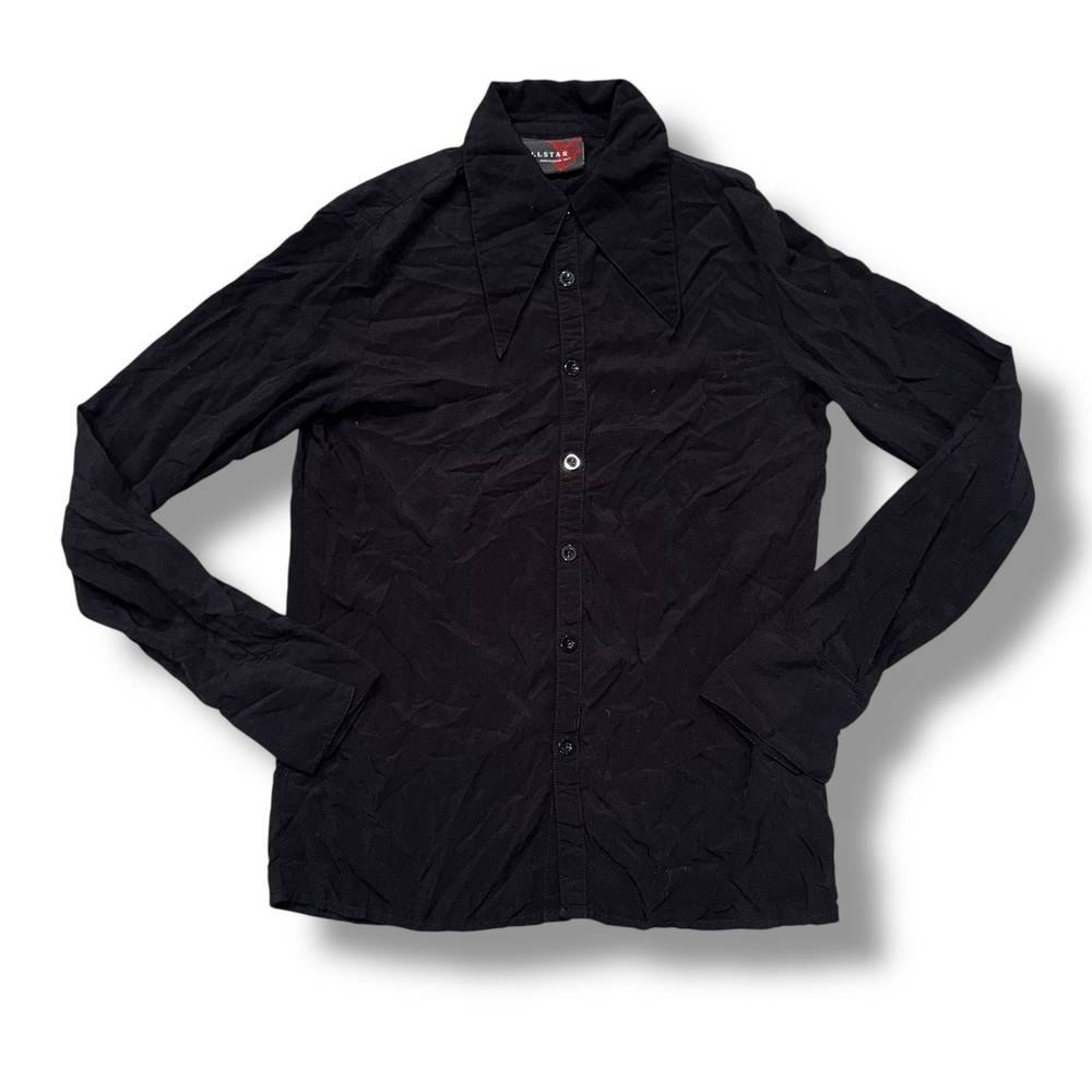 Killstar Long Sleeve Button Up Shirt With Pointed Vintage Style Collar - Picture 2 of 6